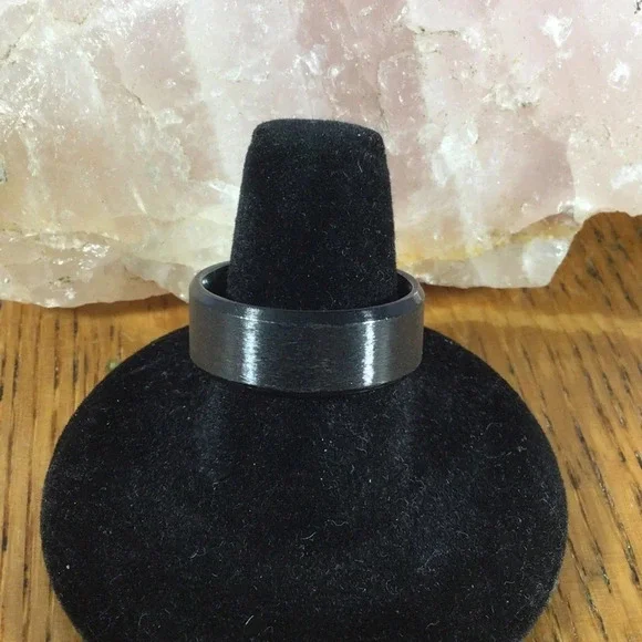 Brushed Stainless Steel Black Band Ring - Size 9 - Picture 1 of 4